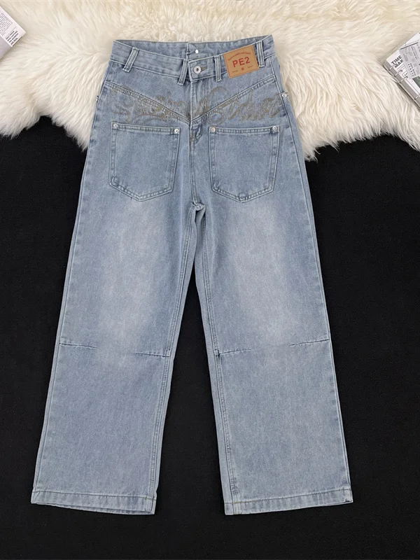 

Универсальные мужские джинсы прямого кроя, свободные, модные, брендовые, с эффектом потертости, средней посадки, на пуговицах