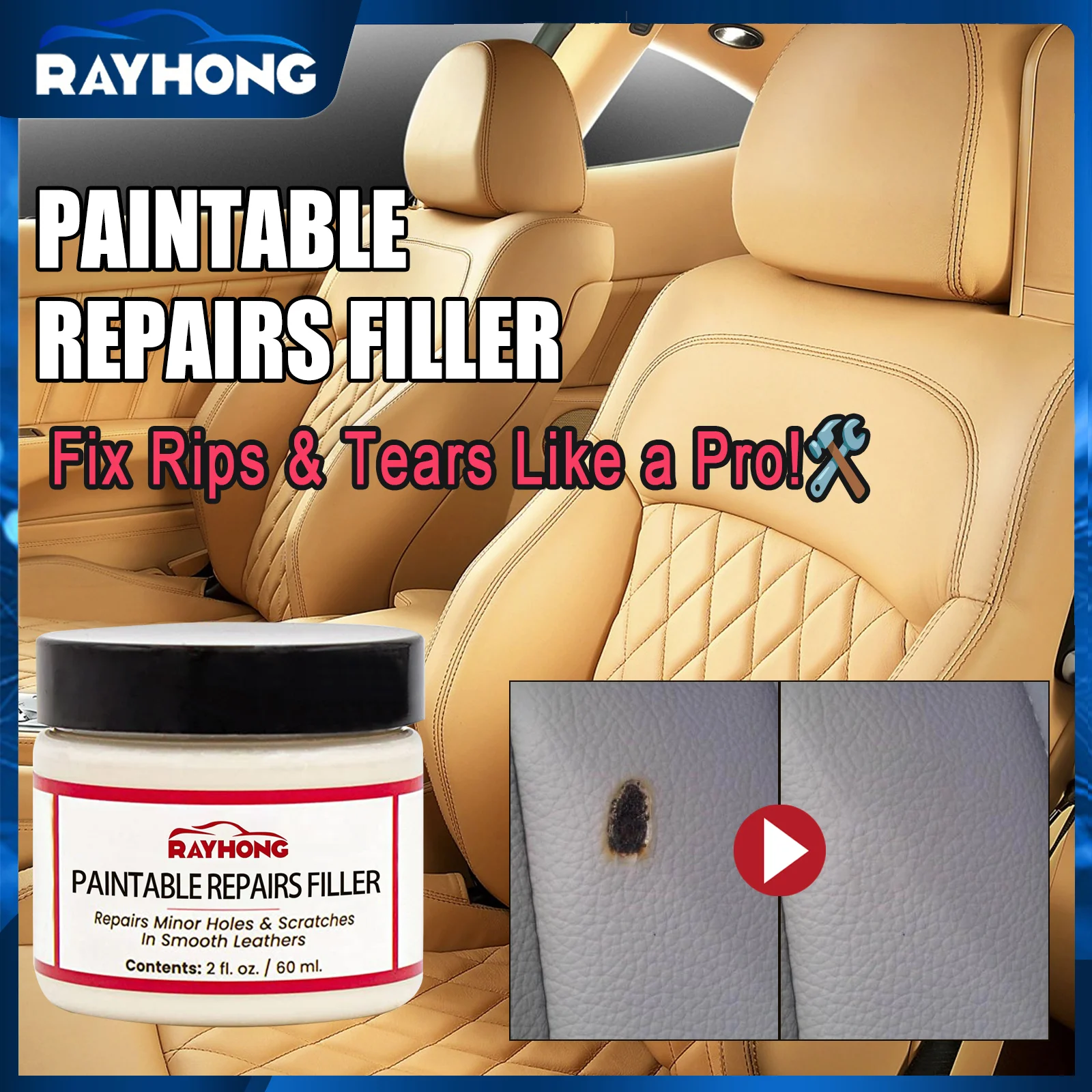 60ml Natural Leather Filler Repair Compound Auto Leather Restoring Paste Paintable Restoration Cream For Tears Crack Burns Holes