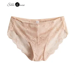 Natural Silk Women's Underwear Low Rise Sexy Traceless Lace Lace Real Silk Hip Lifting Triangle Pants Breathable