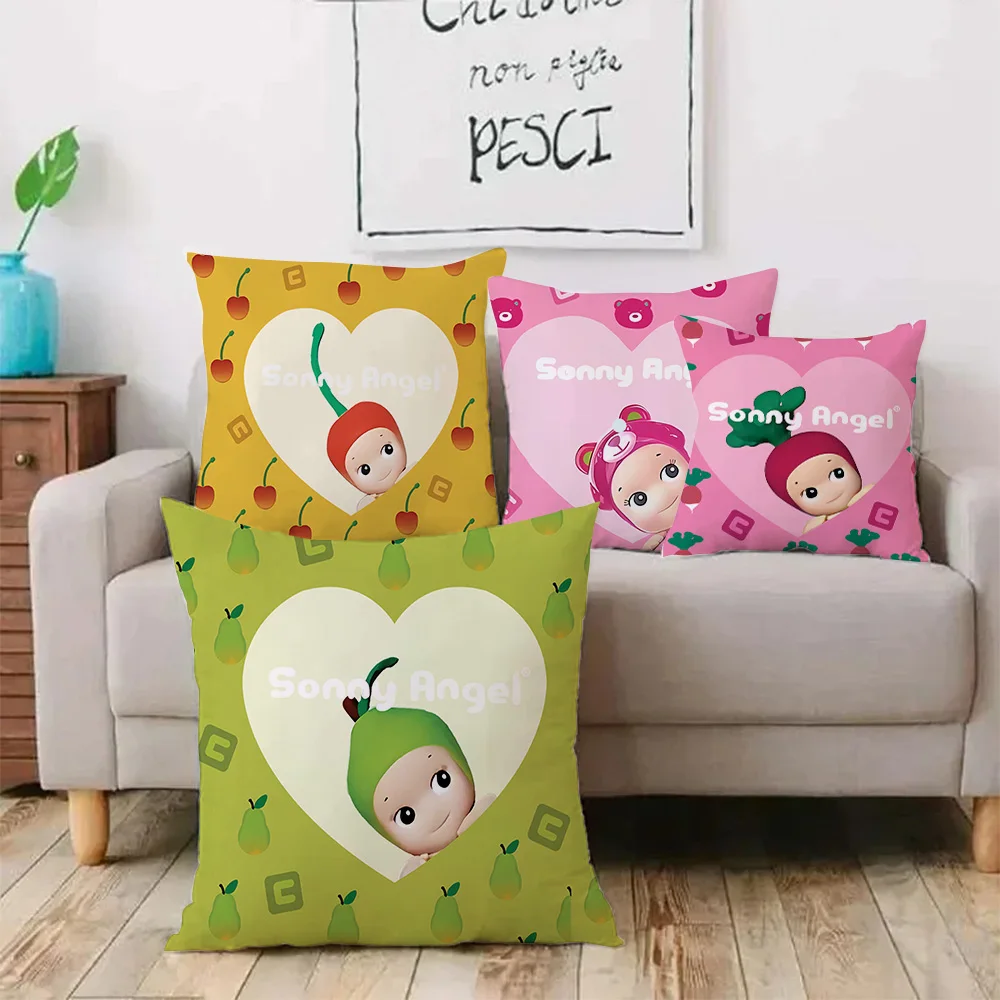 Lovely S-Sonnys Angel Summer Fruits Pillow Covers Cartoon Sofa Decorative Home Double-sided Printing Short Plush Cushion Cover