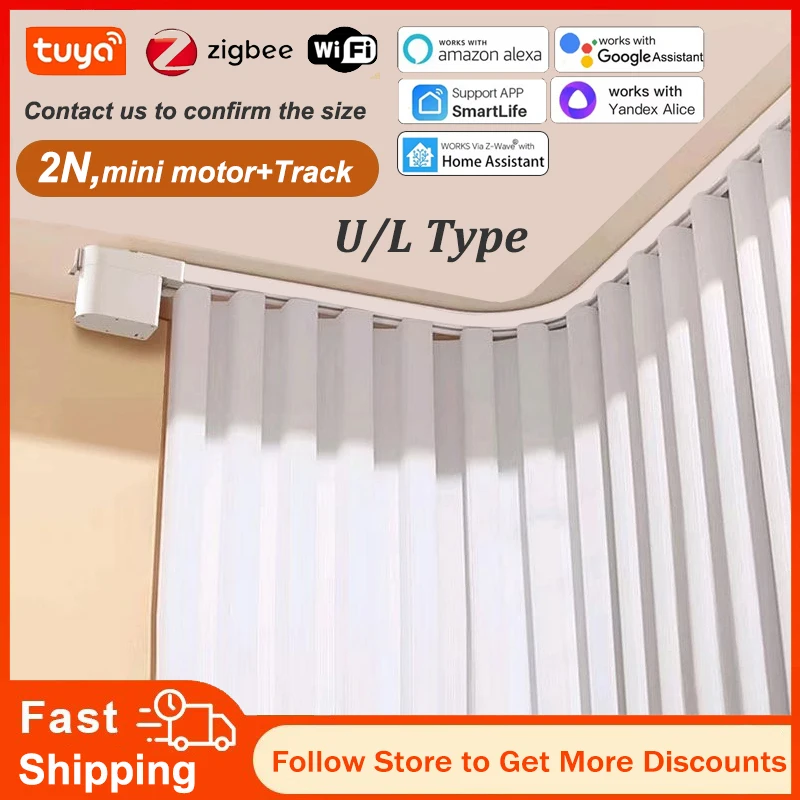 L/U Type 90 Degree Electric Curtain Rail Rod Tuya Zigbee Mini Smart Curtain Motor Support Alexa Alice Home Assistant Smartlife