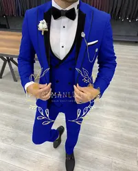 Royal Blue Suits Men 2024 Men's Fashion 3 Pieces Blazer Vest Pants Set Slim Fit Groomsmen Wedding Suit Custom Men Suit Tuxedos