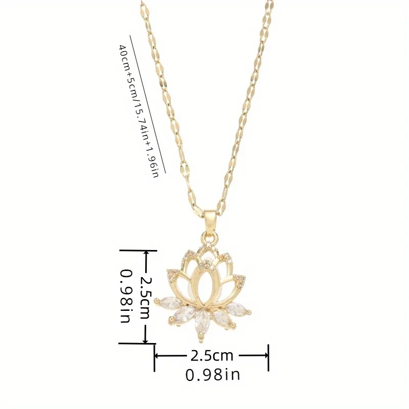 1 PC High-quality 18k Gold Electroplated Fashion Cat's Eye Stone Lotus Necklace Gives Women A Light Luxury Niche Design Sense