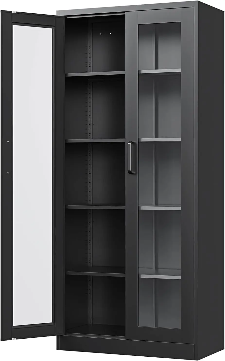 

67" Metal Curio Cabinet - Glass Door, 4 Adjustable Shelves, Tempered Glass Display (Black, Assemble Required)