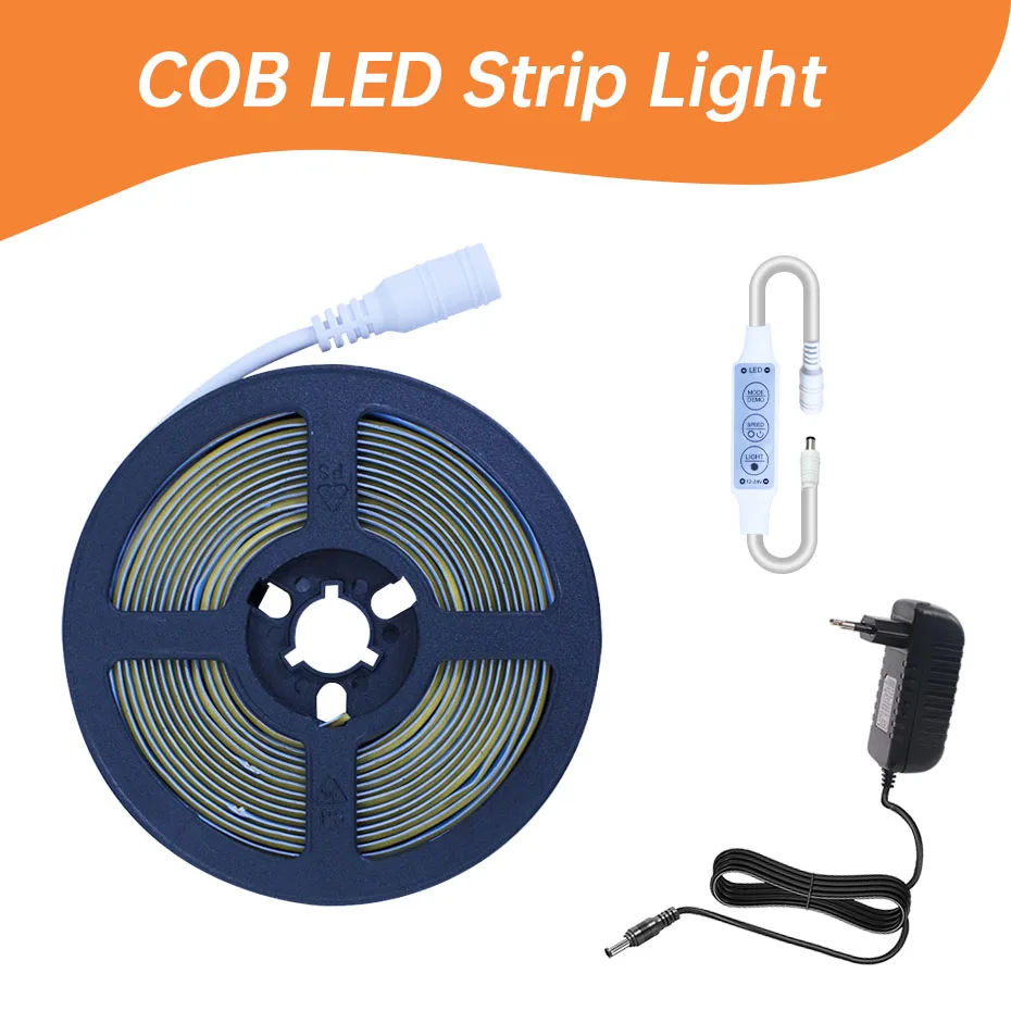 12V Ultra-Thin COB LED Strip 320LEDs/m 0.5m-5m Dimmable Tape with Bluetooth/3-Key Control for Home DIY Lighting Applications