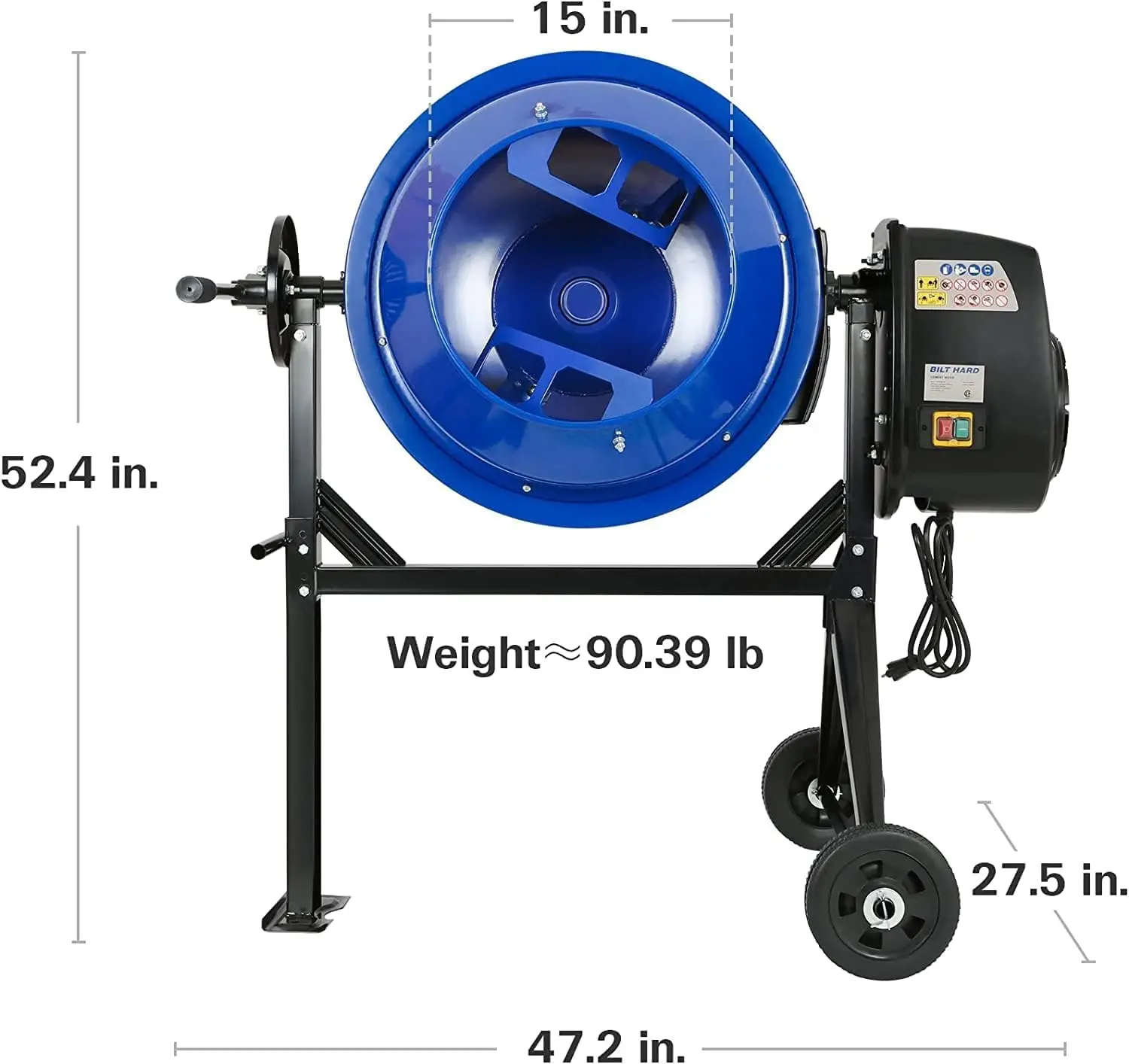 خلاط اسمنت كهربائي، 4 مكعب. ماكينة خلط الخرسانة المحمولة بقدرة 550 وات، أدوات خلط الأسمنت على عربة اليد