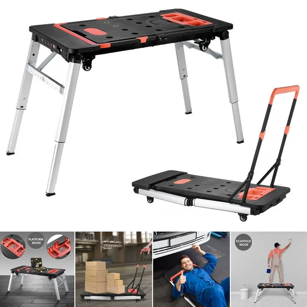 Établi portable 7 en 1, table de travail pliante en forme de cheval de scie avec 4 roues, table de travail pliante multifonctionnelle, capacité de charge 440 lb/200 kg