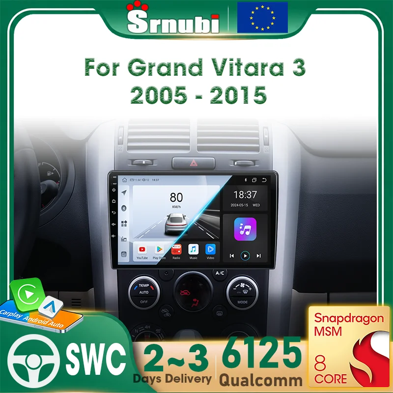 Radio para coche Suzuki Grand Vitara 3 2005-2015, multimedia, Carplay, GPS, navegación, Android Auto, 2 Din, autorradio UIS6125, 8 núcleos, 4G, WIFI, DSP, audio, RDS, Bluetooth 5.4, ventilador de refrigeración integrado, botón, luz, pantalla. 1