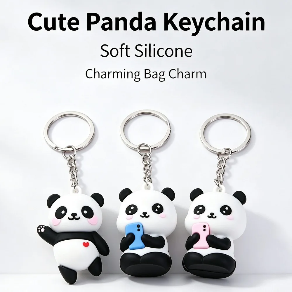 Women Gift Cute Panda Couple Key Chain, Novelty Cartoon Pendant for Car Handbag Decoration