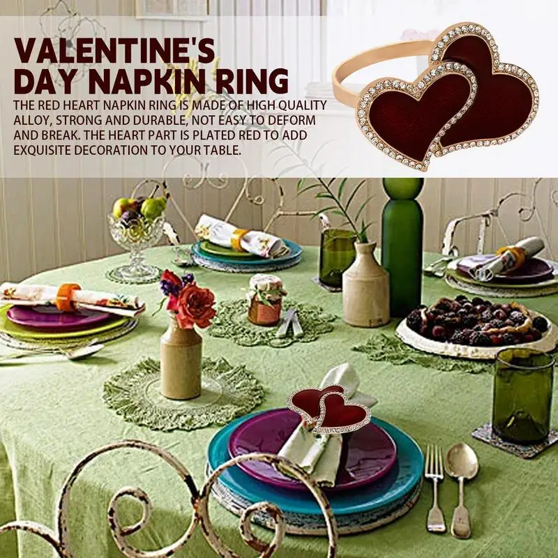 Gesp Servetringen Metalen Gesp Hart Servet Ringen Vergulde Rode Servet Ringen Versiering Voor Valentijnsdag Feestdagen En