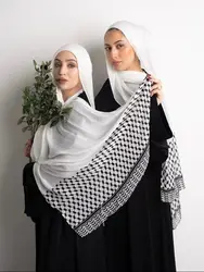 Novo kuffiyeh imprime chiffon hijab cachecol respirável macio tamanho grande moda para a frente cachecóis lenço muçulmano hijabs xale ramadan