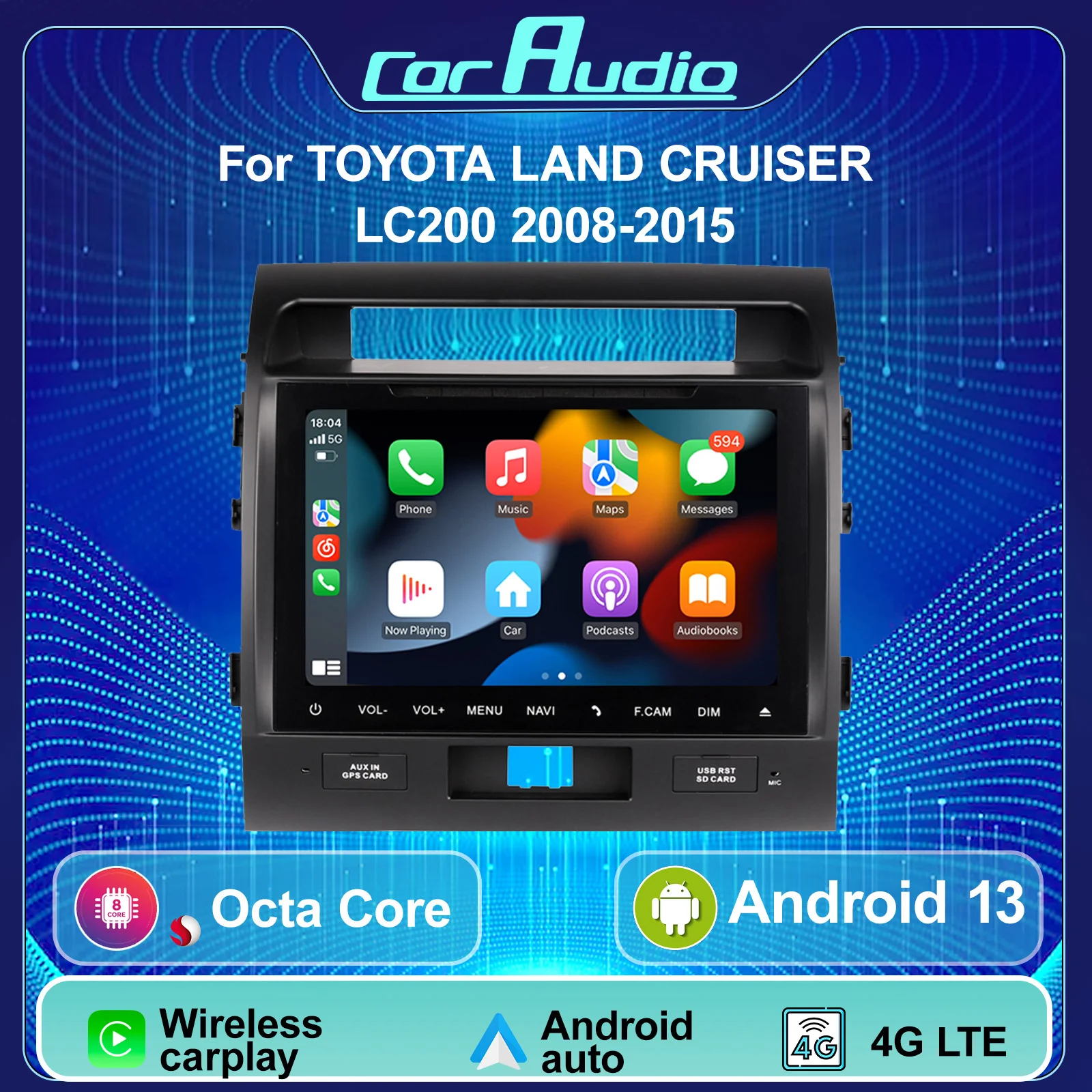

9 Inch Screen Android Car Multimedia Radio for Toyota Land Cruiser LC200 2008-2015 GPS Stereo Player BLT 4G 8 Core Carplay WIFI
