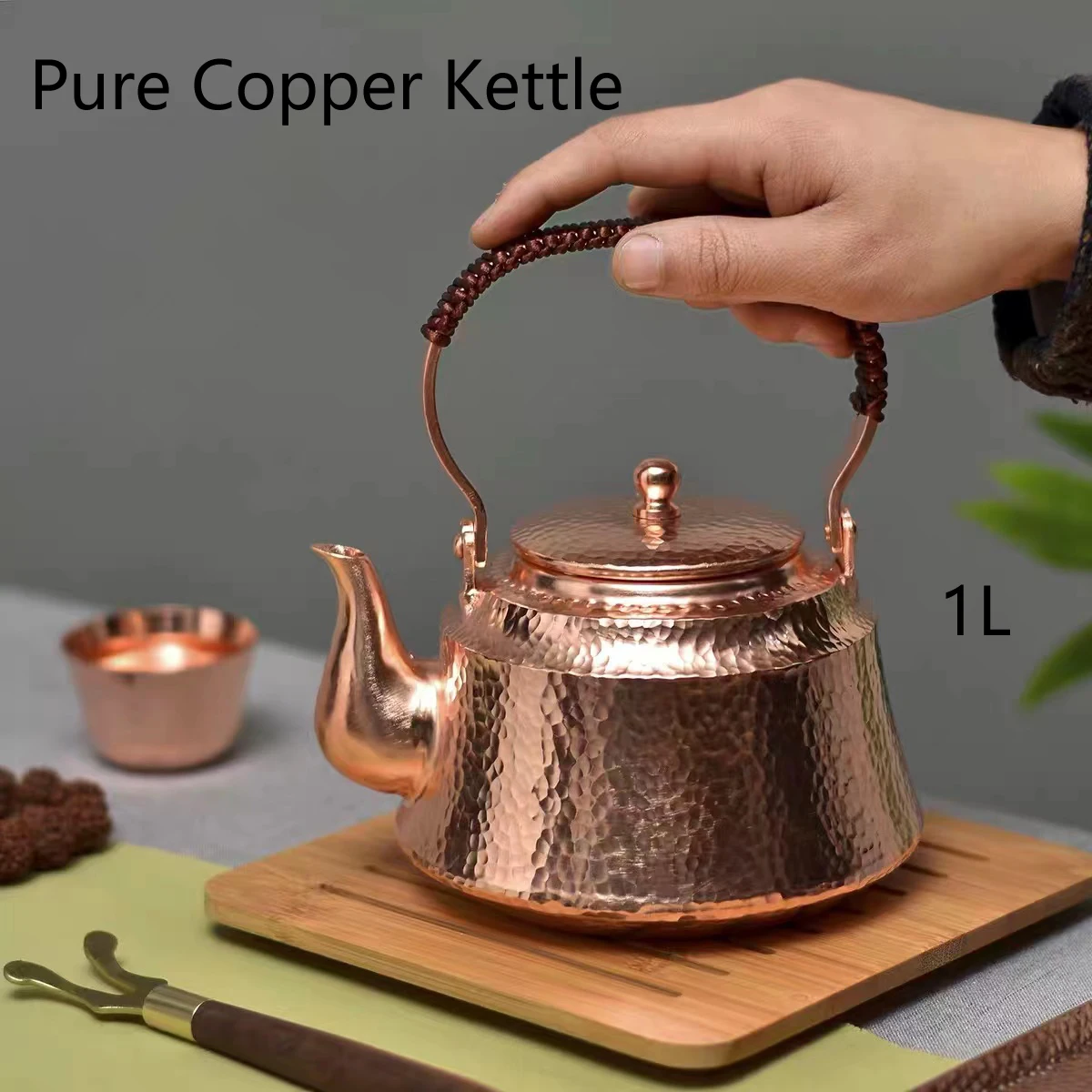 Handmade Pure Copper Hammer Pattern Teapot, Kettle Boiler, Antique Tableware, 1L