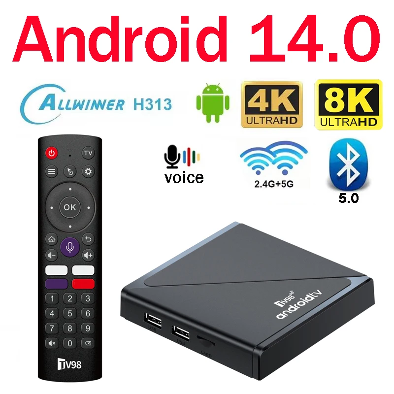 TV-Box Android HD 4K 8K Dual-WiFi 4G 5G TV98 ATV Pro Allwinner H313 Quad-Core BT5.0 Video Smart Media Player IPTV