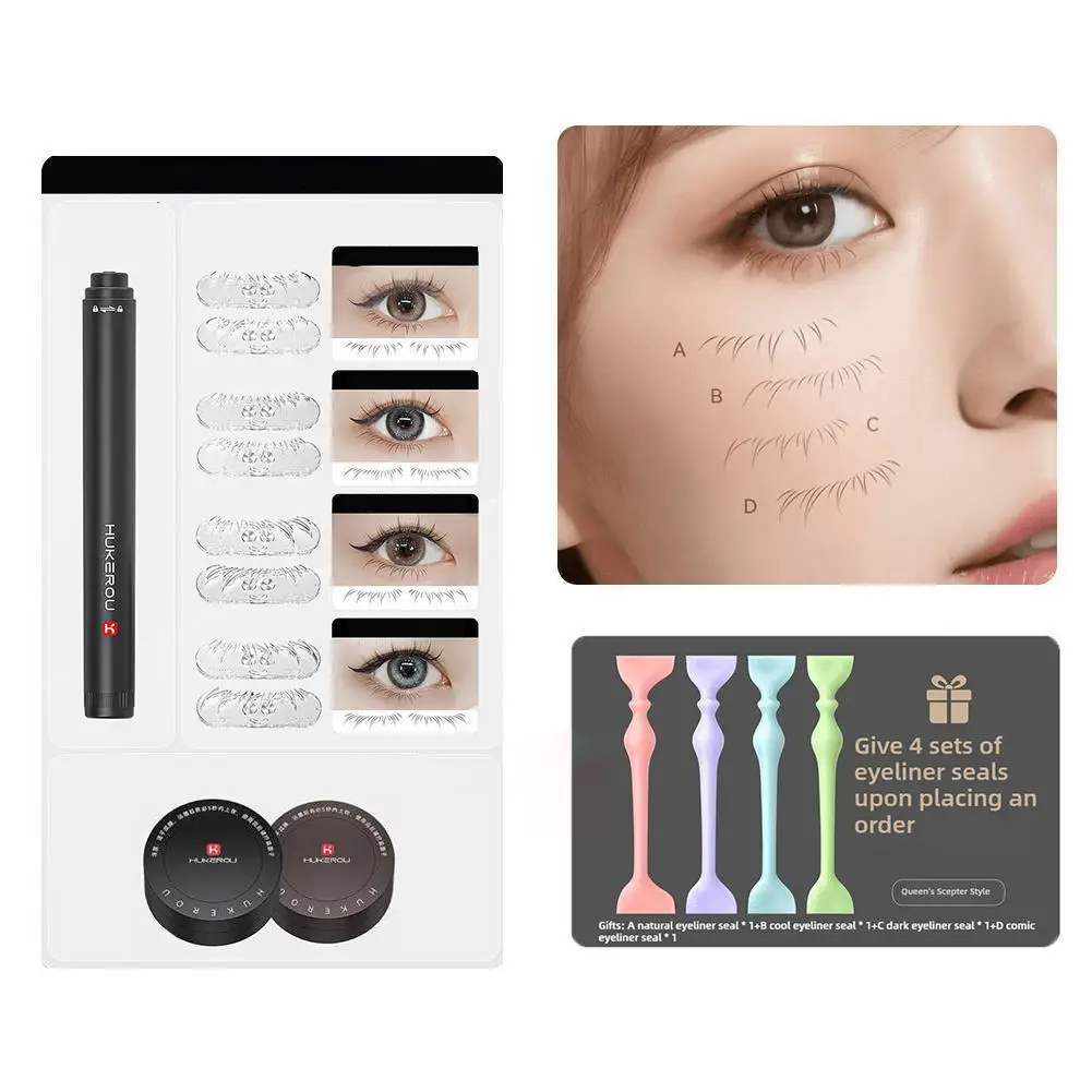 

Simple Eyeliner Stamp Set Long Lasting Waterproof Double-ended Eyelash Template Ink Paste Black Eye Liner Stamp