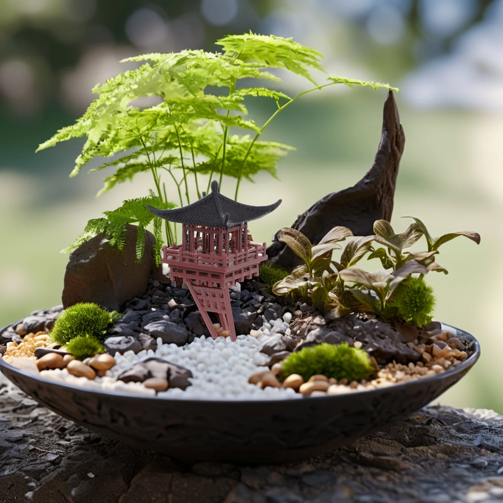 

Chinese Retro Architecture Mini Pavilion Statue Decorative Vintage Ornament Home Office Bonsai Garden Tabletop Micro Landscape