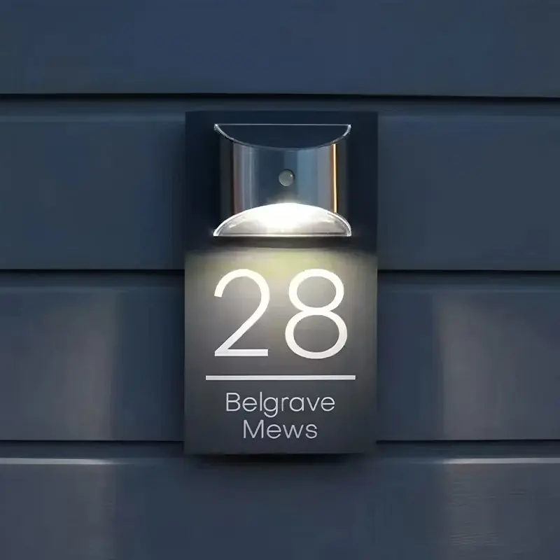 15x29CM Personalized Solar House Sign Led Modern Door Number Plaque Laser Cutting Contemporary House Plate