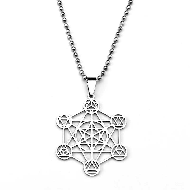 Large Archangel Metatron Cube Geometry Necklace for Women Men Stainless Steel Silver Color Flower of Life Chain Jewelry collar