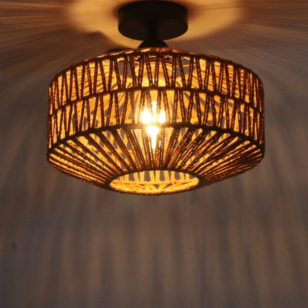 

JOYINLED Boho Ceiling Light Ceiling Mount Chandelier Hand Woven Light Fixtures Flush Mount for Bedroom Entryway Living Room