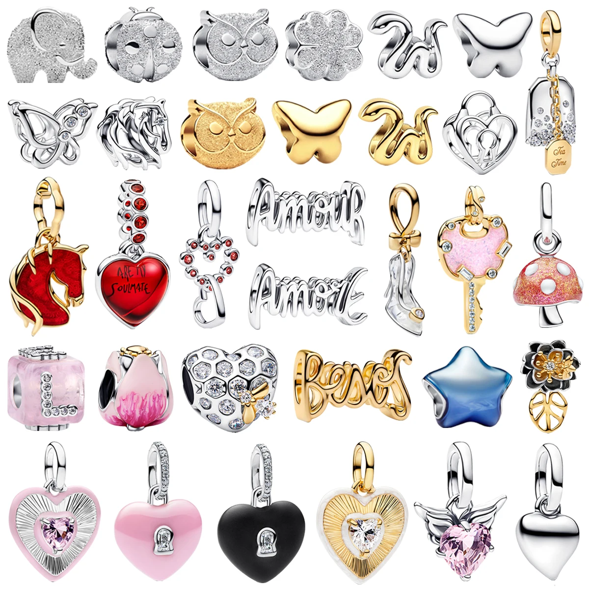 

New Original 925 Sterling Silver Heart-shaped Butterfly Turtle Flower Pendant Bead fit Women DIY Bracelet Necklace Jewelry Gift