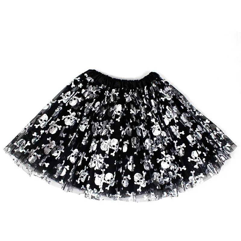 Halloween adult skirt tutu skirt princess three-layer mesh half skirt skull pumpkin skirt big skirt