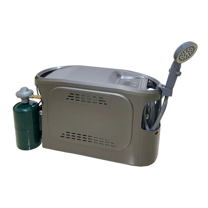 Portable dual-fuel propane and electric eco-friendly leak-proof camping pool and hike -- made of durable nylon