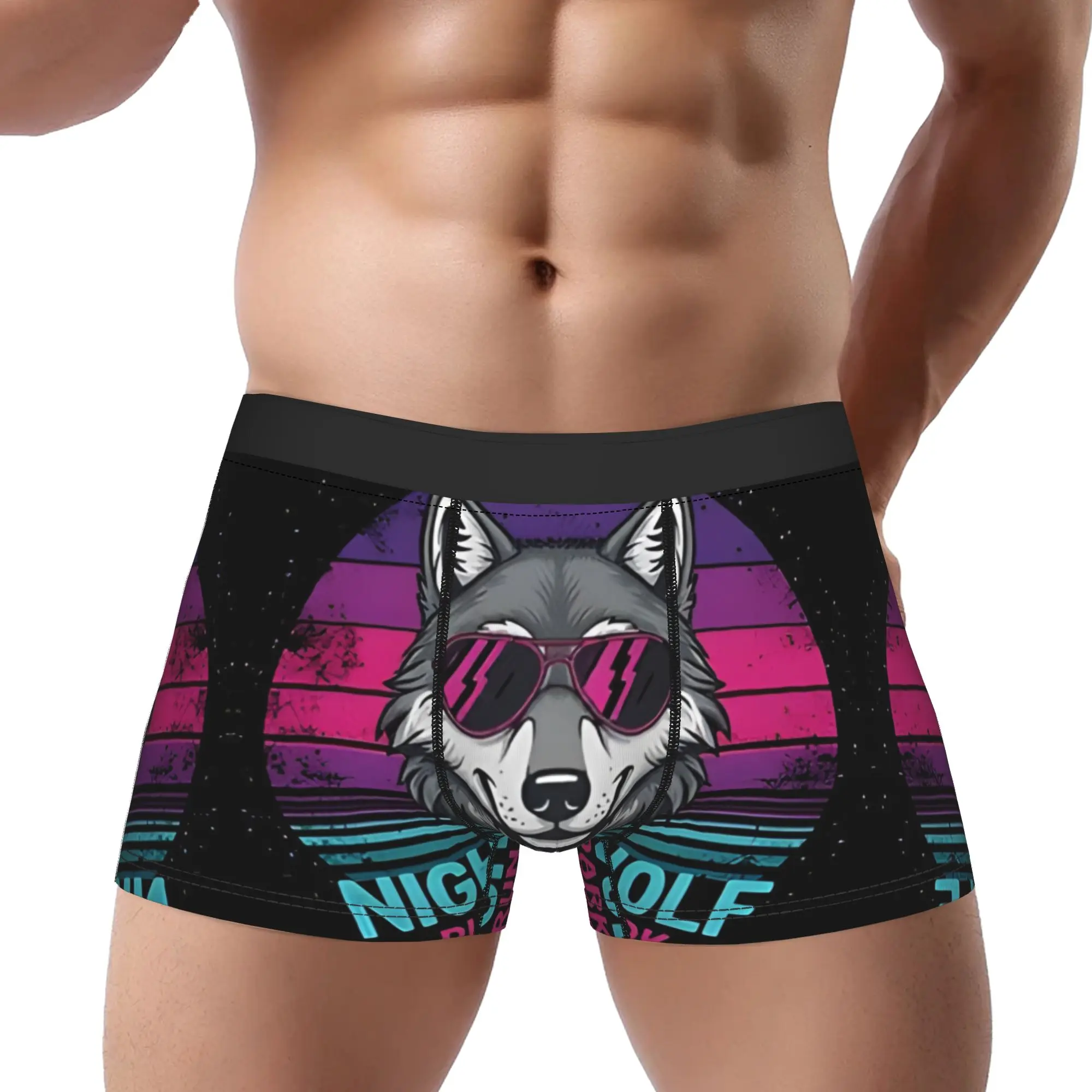 

Трусы Night Wolf Run The Dark Synthwave, мужские трусики, мужское нижнее белье, удобные шорты, трусы-боксеры с животным принтом