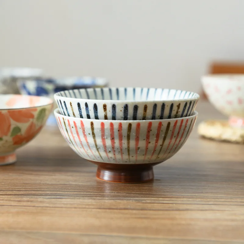 

Japanese Ceramic Rice Bowl Set High Foot Soup Bowl Single Round Dishware for Home Use