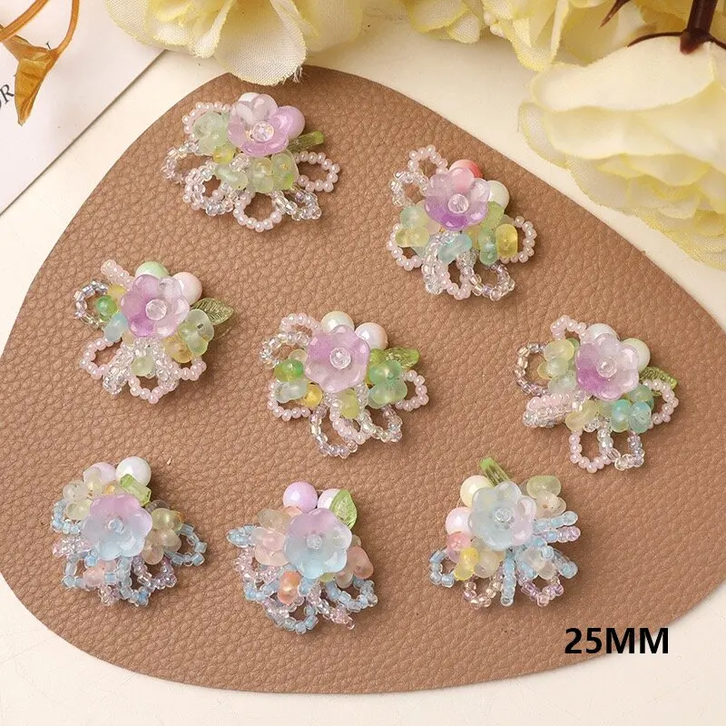 

Colorful Glass Beads Beaded Flower Embellishments Accessories 3pcs Vintage Wholesale Beaded Wedding Ornament Bulk Supplier