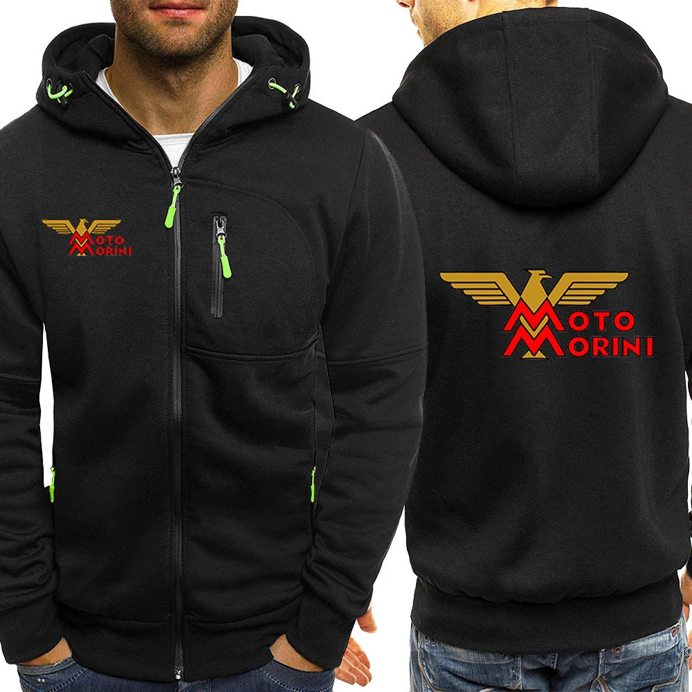 2024 Spring Autumn Men\'s Moto Morini Logo Printing Casual Zipper Solid Color Cardigan Comfortable Long Sleeve Hooded Sweatshirts