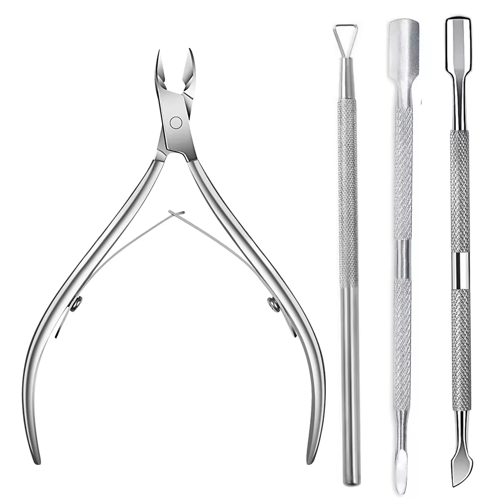 Cortador de Cutículas Profissional com Empurrador de Dupla Ponta, Alicate de Unha em Aço Inoxidável, Ferramentas de Manicure para Salão e Uso Doméstico
