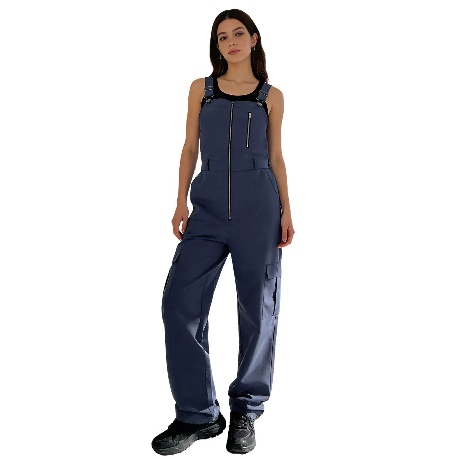 

Women Summer Fashion Casual Coveralls Adjustable Strap Zipper Wide Leg Cargo Jumpsuit Overalls for Daily Wear Shopping Vacation
