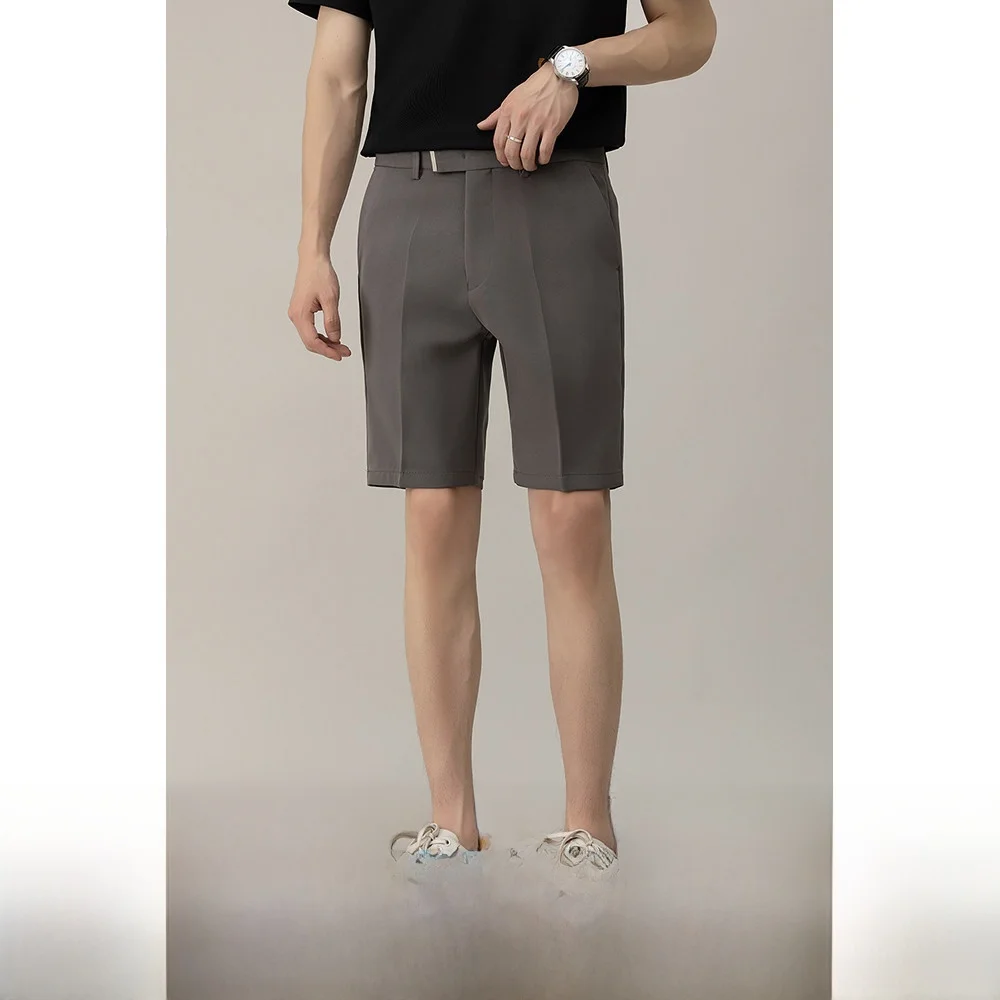 Men's Summer Thin Casual Style Suit Shorts Trendy Maturity Five-Point Pants Straight Leg Polyester Fiber Anti-Wrinkle High El...