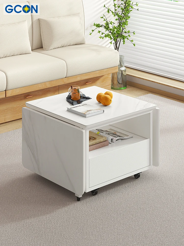 

Zhiguang small apartment solid wood movable folding coffee table rock slab simple