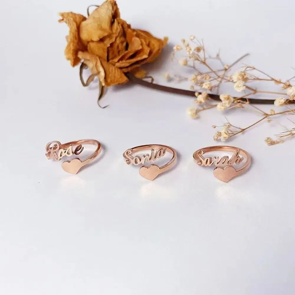 Custom Name Ring Adjustable Size Stainless Steel Wedding Jewelry Stackable Engraved Letter Ring for Women Men Accessory Gift