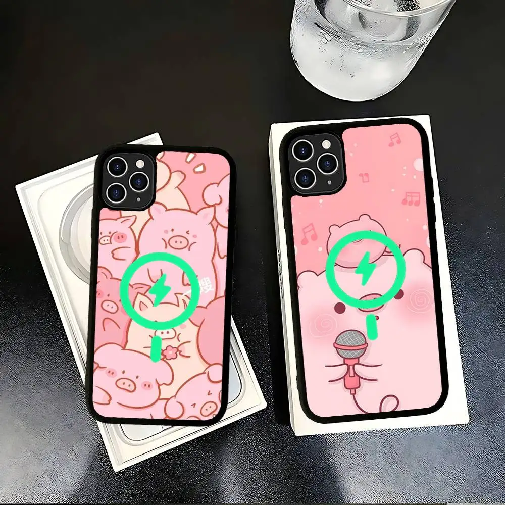 Cartoon The Little Lulu Piggy Magnetic Wireless Phone Case For IPhone 17 16 15 14 13 12 11 Pro Max For Magsafe Cover