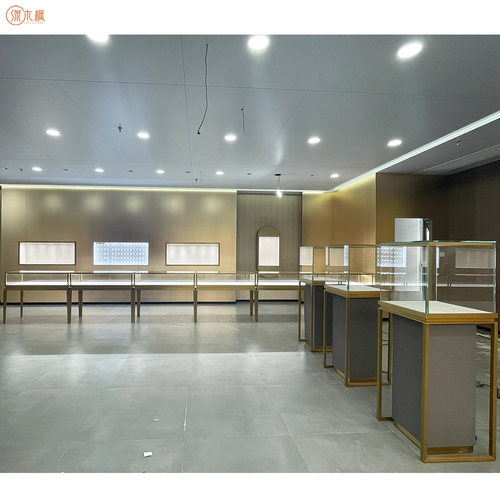 Antique Copper Color Without Fingerprints Plating Jewellery Showcase Custom Counter Design for Jewellery Shop