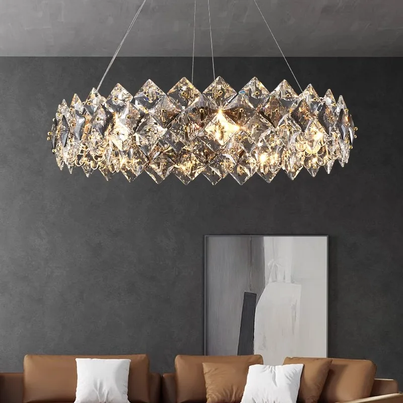 Light Luxury Crystal Lamp 2024 New High-End Living Room Master Light Bedroom Dining Room High-End Circular Led Pendant Light