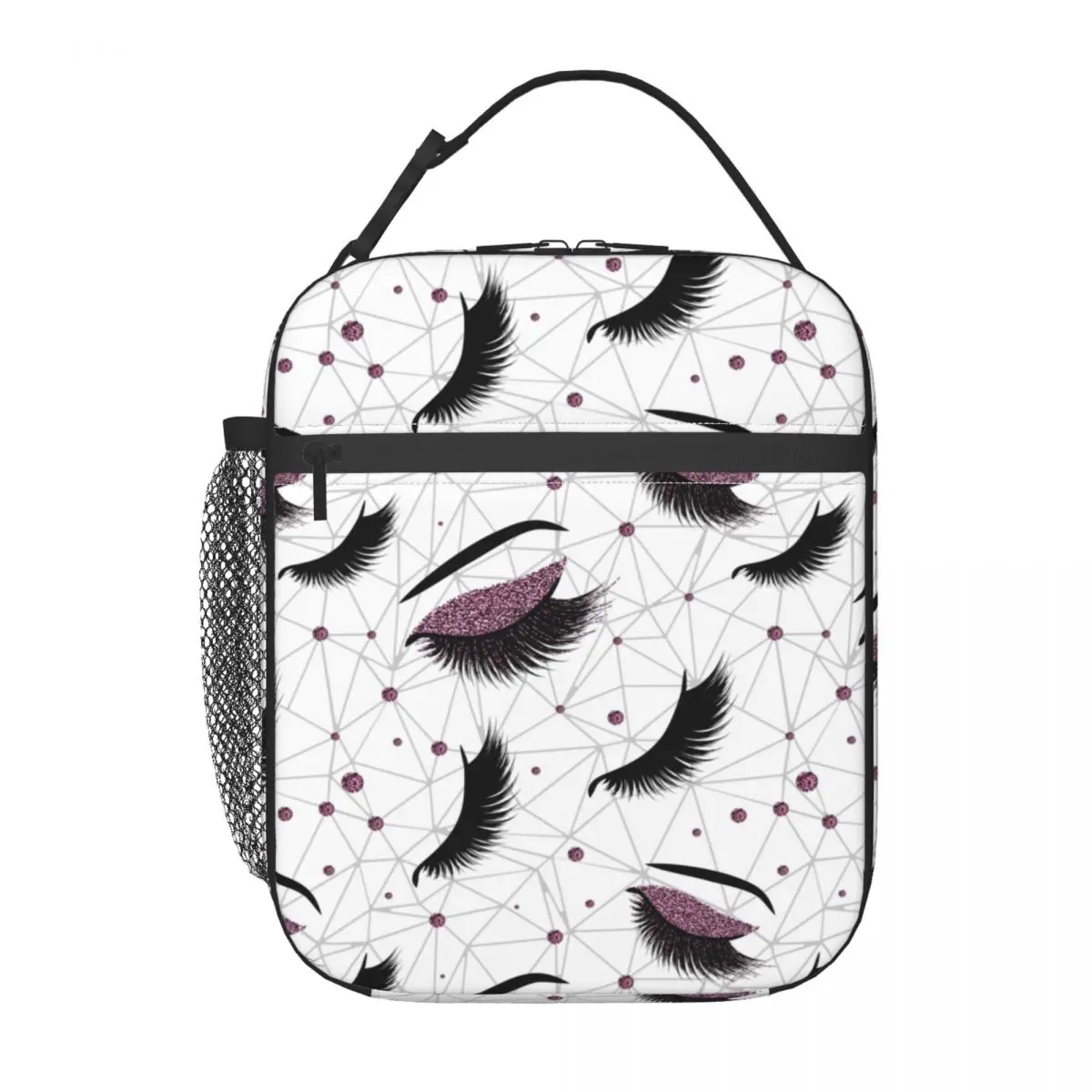 Eyelash Eyes Thermal Insulated Lunch Bags Burgundy Lashes Seamless Pattern Lunch Tote Work School Travel Multifunction Food Box