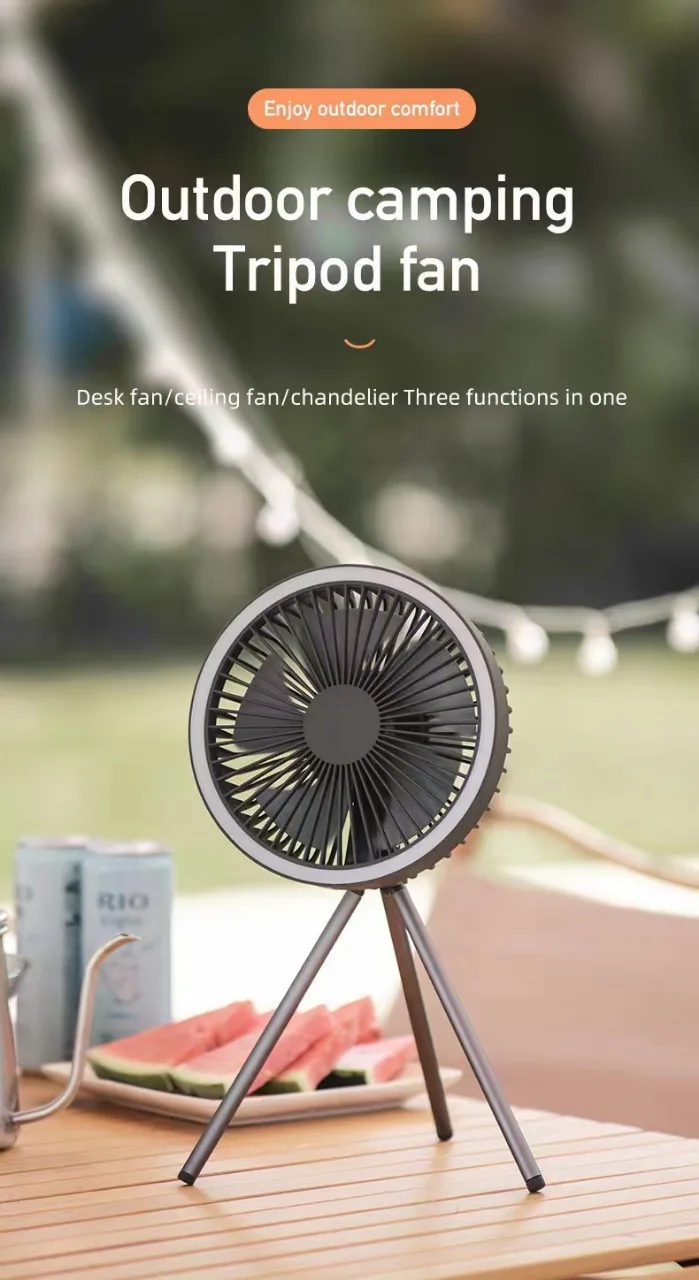 Portable Camping Fan with LED Light Tripod Stand Outdoor Floor Fan for Tent and Travel view 6