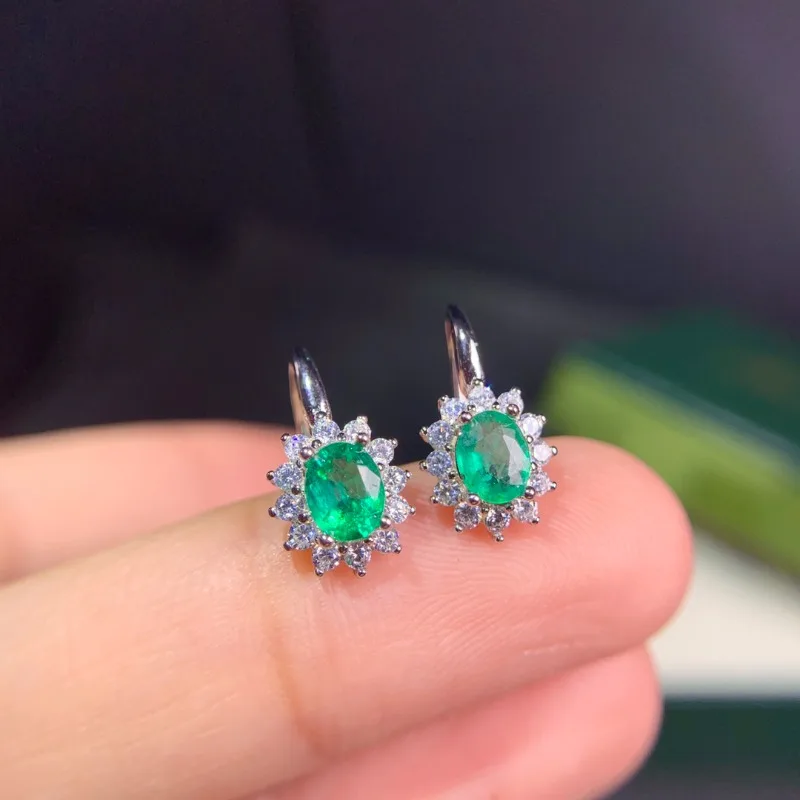 Jewelry 100% Natural Emerald Stud Earrings 925 Silver Gemstone Earrings for Daily Wear Gift for Girl Friend