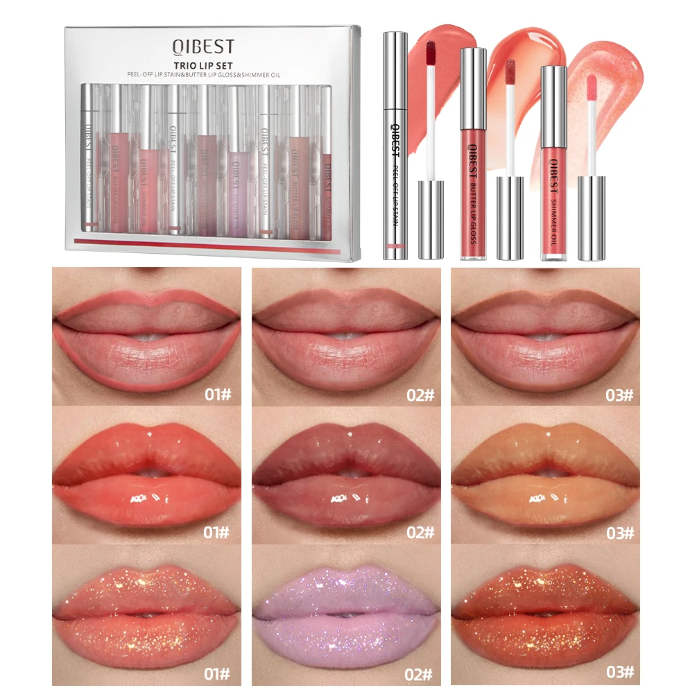 QIBEST Multifunctional Lip Makeup Kits Peel Off Lip Stain,Lip Glaze,Shimmer Lip Oil Balm Lasting Lipgloss Tint Colorful Cosmetic