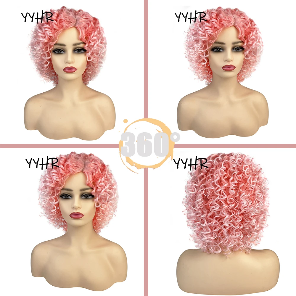 Peluca sintética ombré para mujer, pelo corto rizado Afro rosa para uso diario o de fiesta, pelo africano de buena calidad