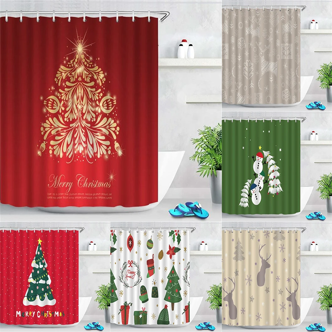 

Christmas Style Washable Shower Curtains Waterproof Fabric Shower Curtain Showers Christmas Tree Pattern Bathroom Bath Curtain