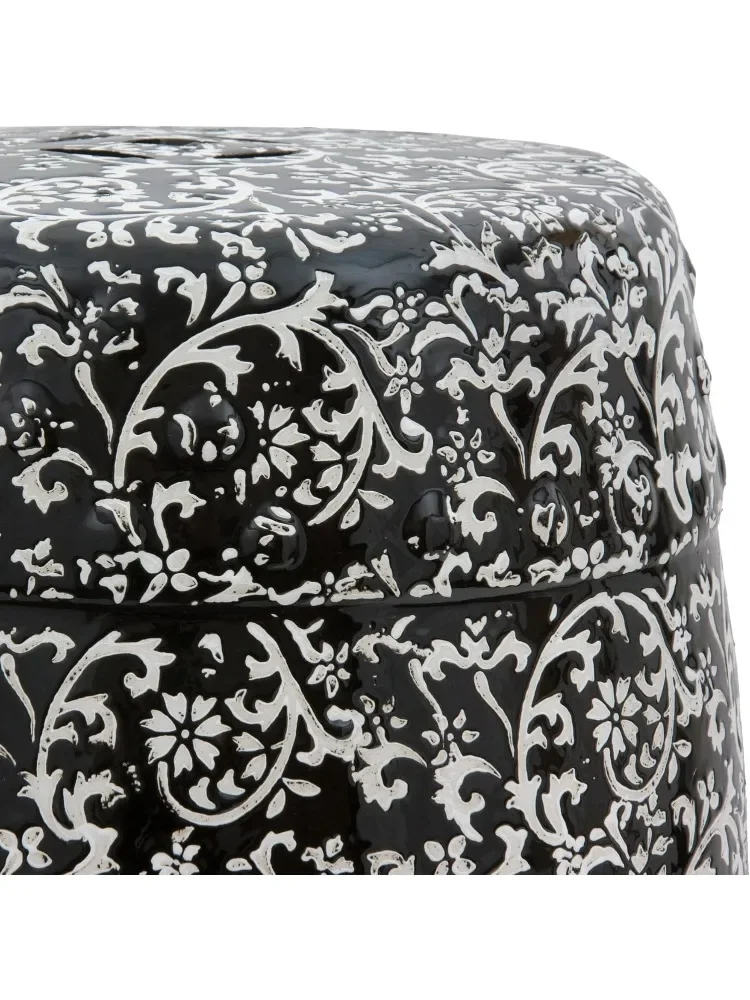 Decorative Garden Stools Black & White Floral Porcelain Garden Stool Seating, 18