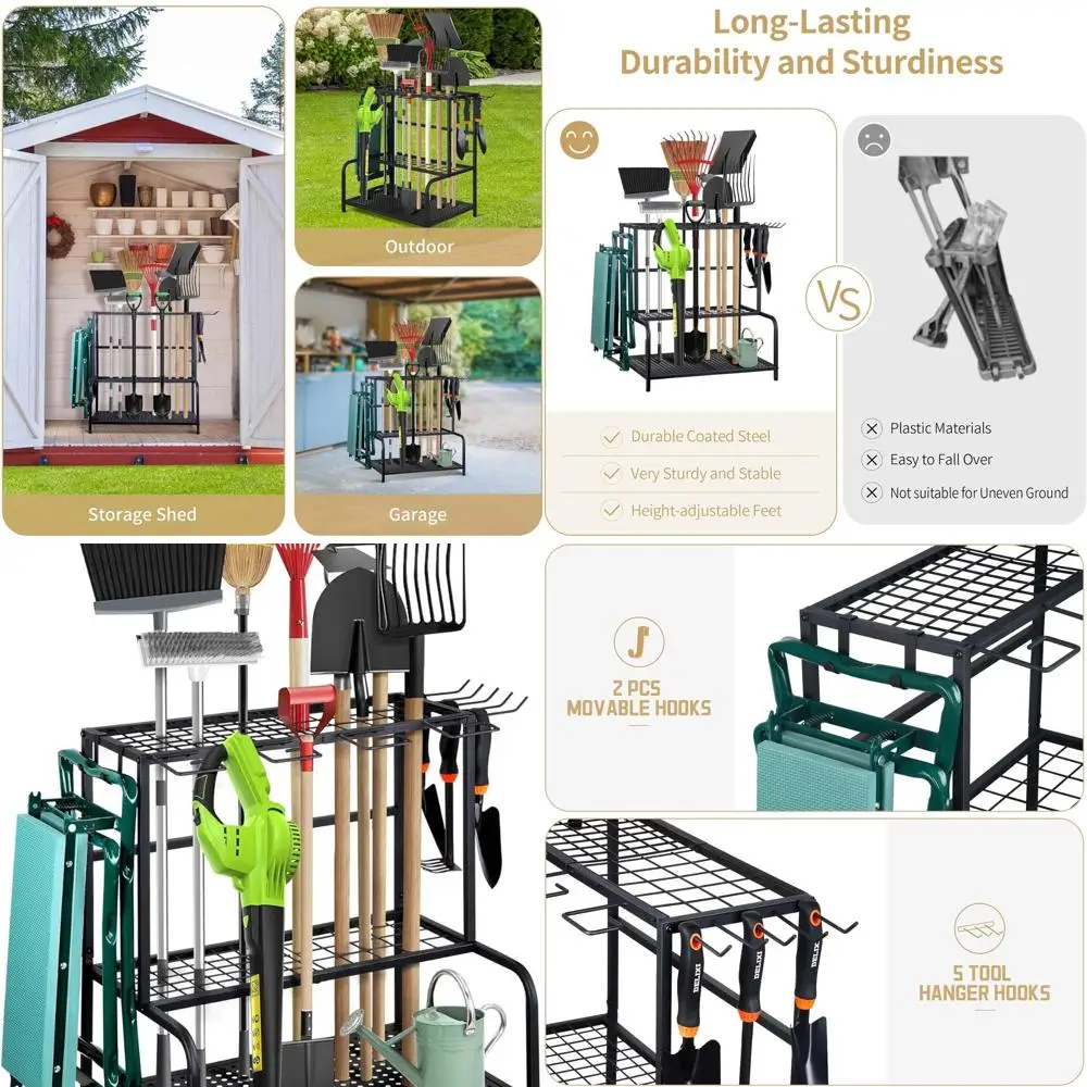 

Sturdy Metal Garden Tool Rack - Holds Up to 78 Tools, Ideal for Yard and Garage Storage, Black
