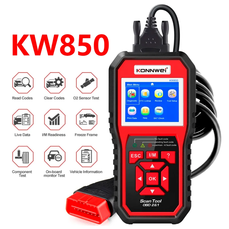 KONNWEI KW850 Auto Professional Car Battery Diagnostic Tools OBD 2 Check Engine Check Automotive Code Readers OBD2 Scanner