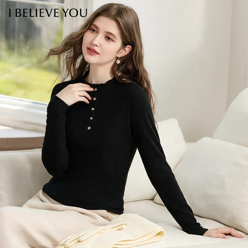 I BELIEVE YOU Women's Long Sleeve Tops 2026 Fall Winter Wool Blend Slim Fit Daily T-shirt Base Layering Warm Clothes 2264236536