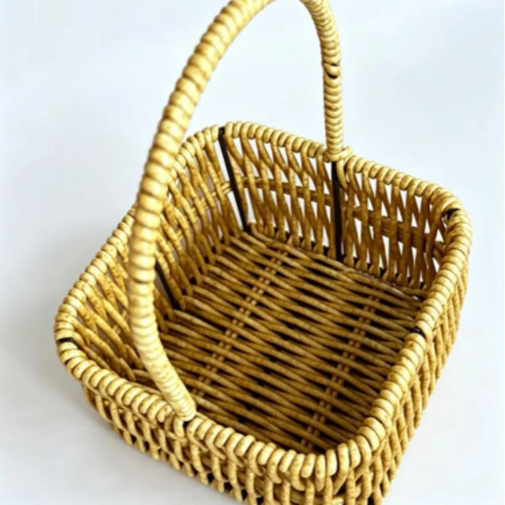 with Handle Imitation Rattan Handhold Handwoven 4 Styles Braid Storage Baskets Household Vegetable Fruit Flowers Holder