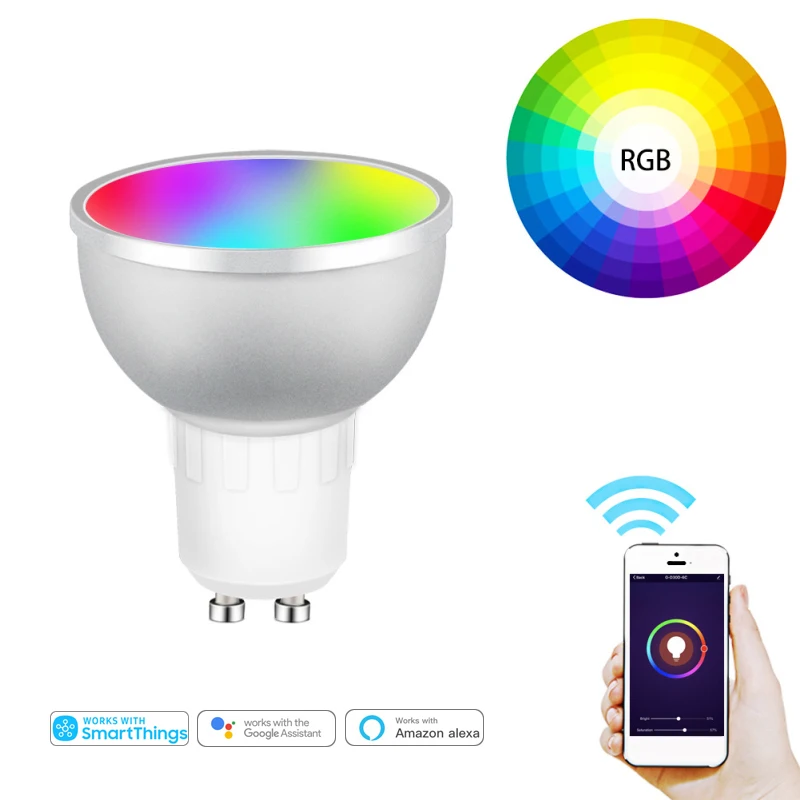 

3,0 умная лампа RGB + CW Dimmable Tuya GU10 умная лампа Голосовое управление работает с приложением SmartThings Alexa Home